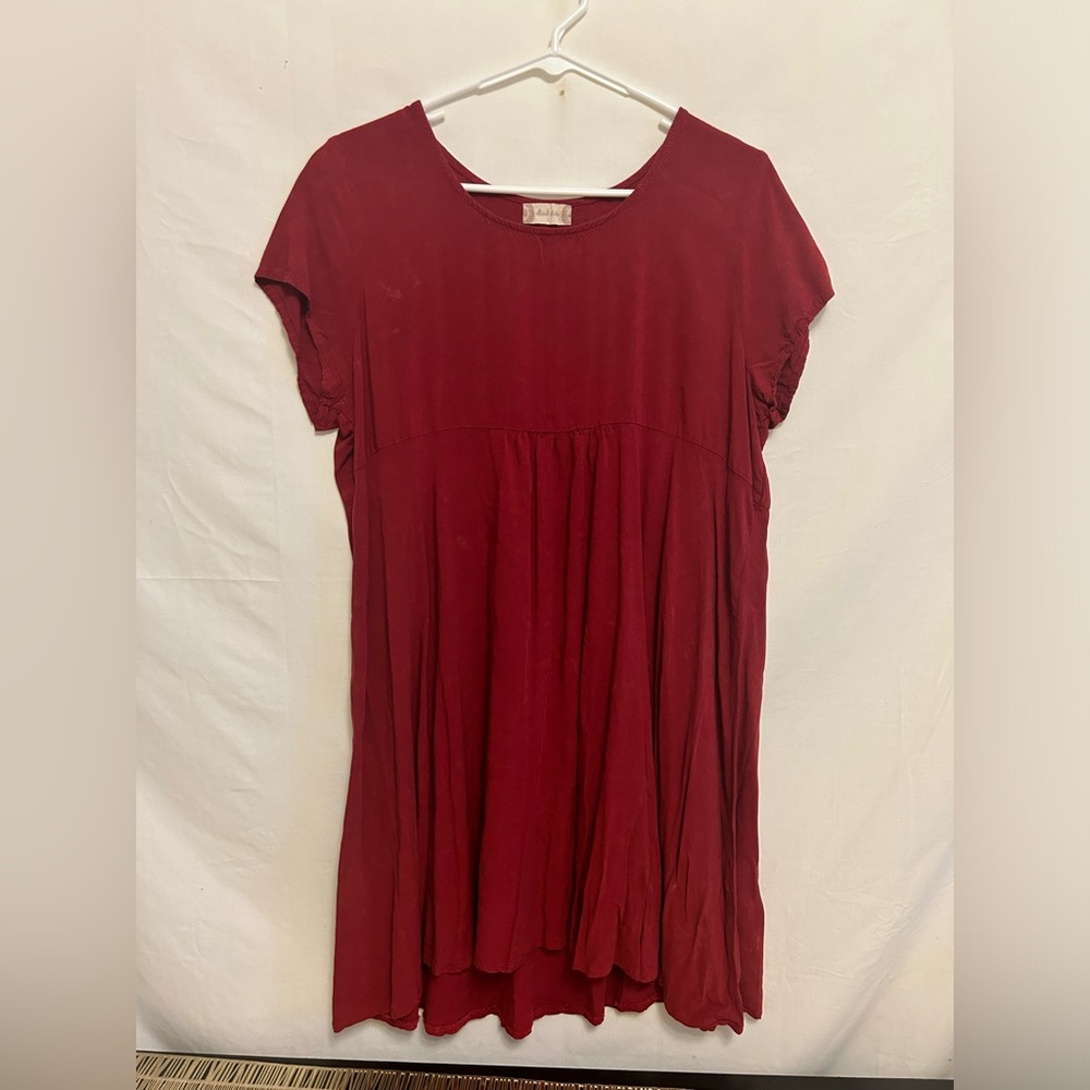 Altar’d State Sun Dyed Distressed Red Babydoll Mini Dress Size Large